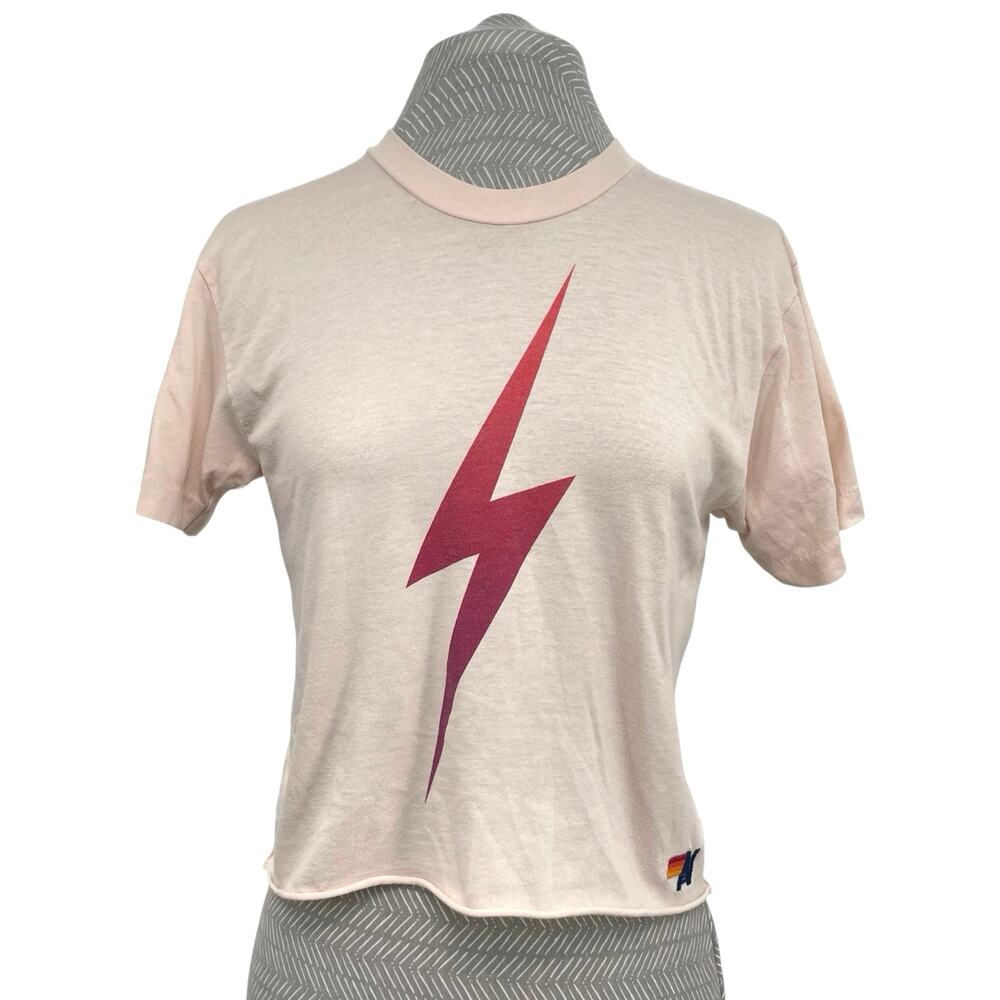 Aviator Nation Almond Bolt Fade Boyfriend Tee Ombre Pink Purple Crop Top Size XS